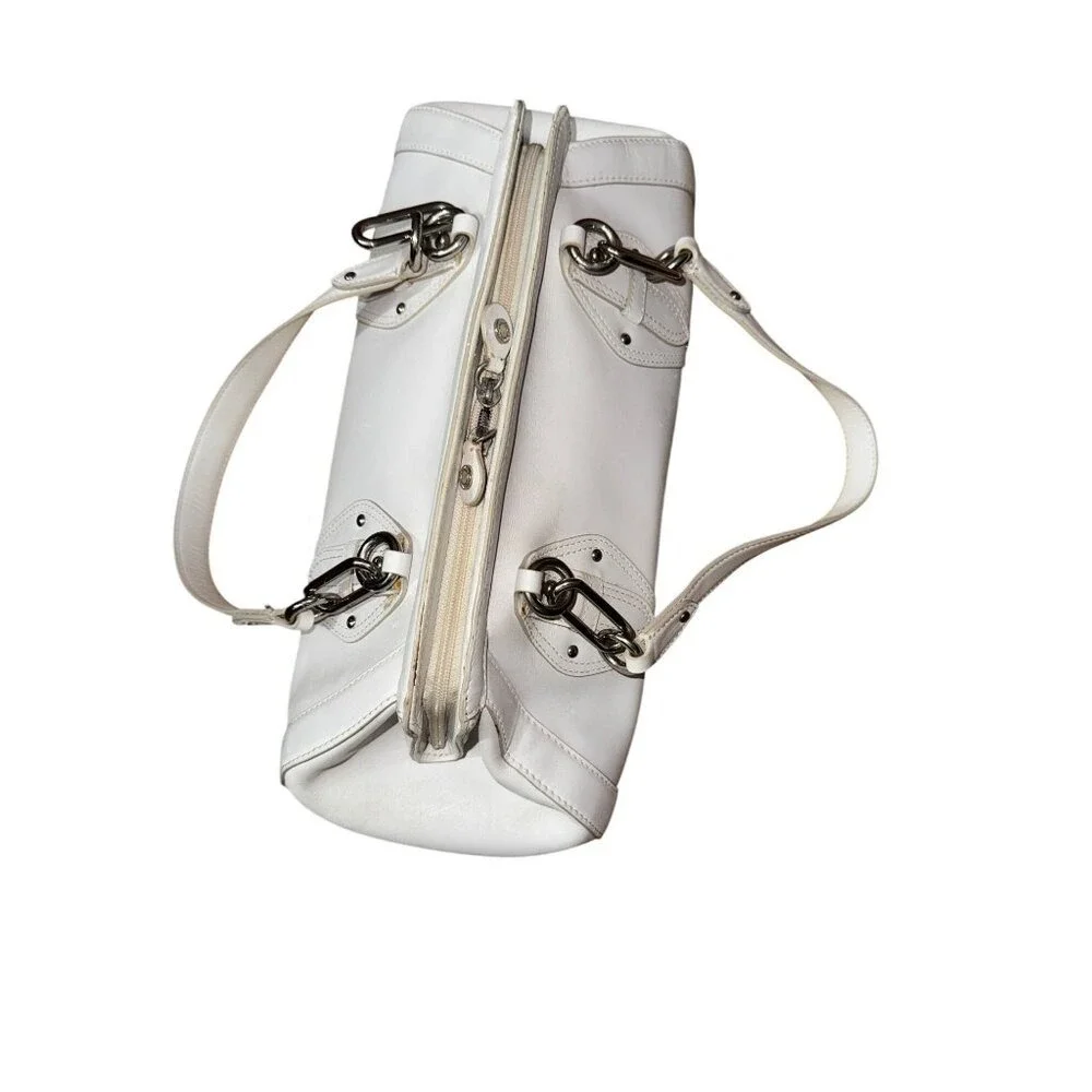 Cole Haan Trinity White‎ Leather Handbag With Silver Hardware Y2K Classic Rave